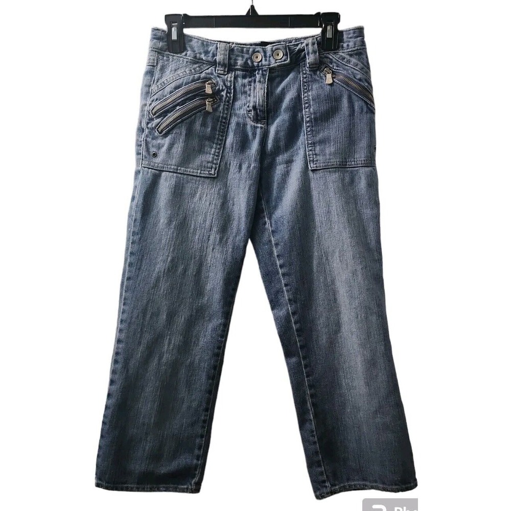 CK Jeans Cropped Denim Pants Y2K Zippers Pockets Blue Jeans Size‎ 6